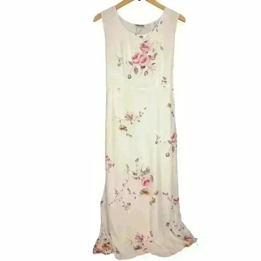 En Focus Vintage Plus Size Floral Rose Sleeveless Long Summer Dress